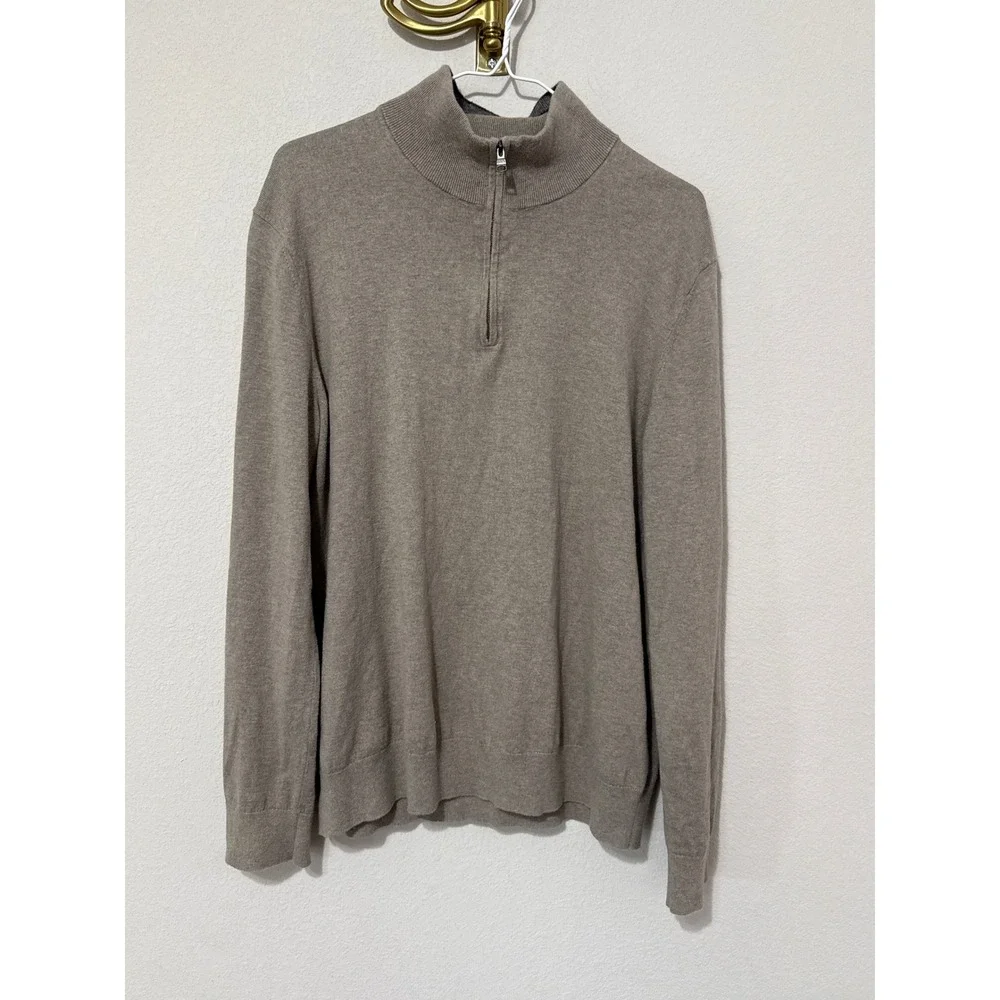 Banana Republic Sweater Mens Large Taupe Cotton Cashmere Quarter Zip Mock Neck
